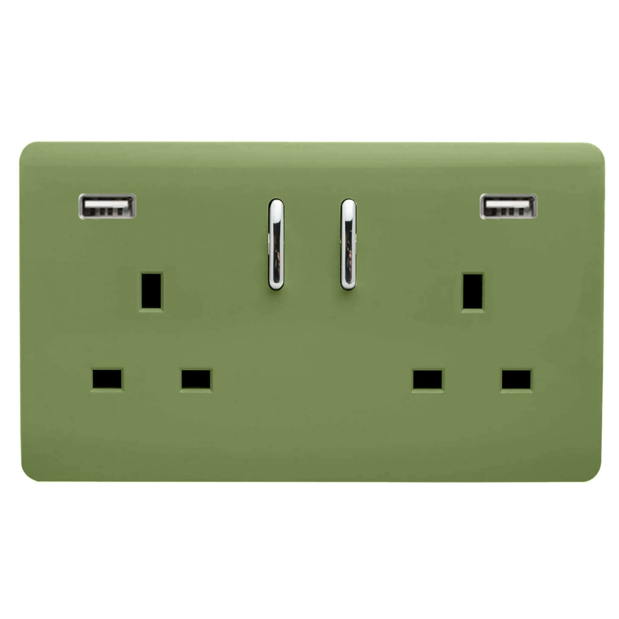ART SKT213USB31AAMG Moss Green Trendi 2 Gang Switched Double Socket 13A art-skt213usb31aamg-moss-green-trendi-2-gang-switched-double-socket-13a